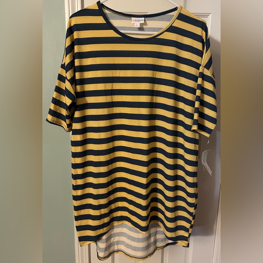 NWT Small Lularoe Irma Yellow and Blue Striped Shirt